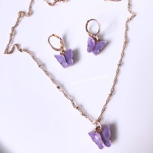 COPY - Lavender butterfly earring and necklace set